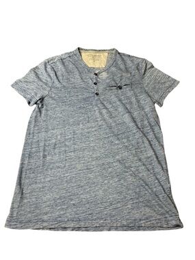 Banana Republic Linen Blend Henley Pocket Tee - Blue Heathered - Medium